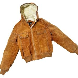 Vintage bomber genuine Leather Jacket hooded.